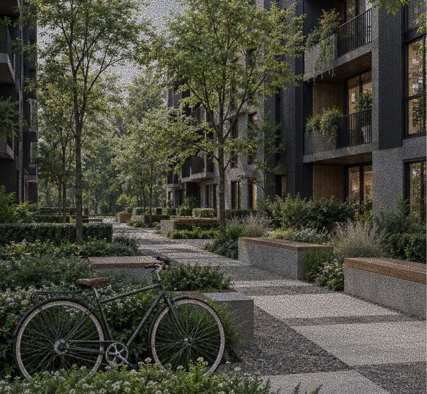 Landscaped exterior walkway